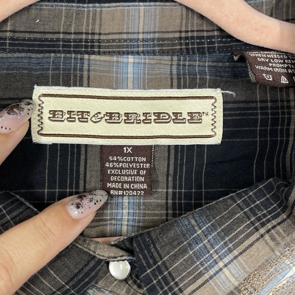 Bit & Bridle Blouse Women 1X Pearl Snaps Button Up Rodeo Western Cowgirl - Picture 4 of 16